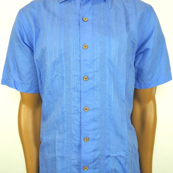 CARIBBEAN Roundtree /& Yorke Linen Blend Short Sleeve Casual Button Front Shirt